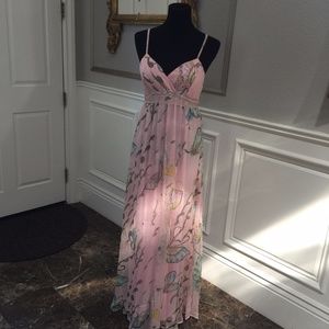 Traffic People Pink Butterfly Silk Maxi Dress L